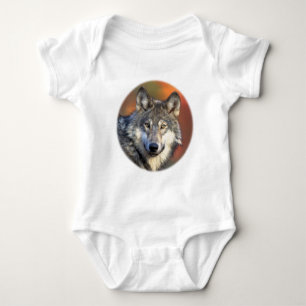 Stunning grey wolf baby bodysuit