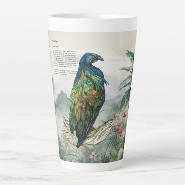 Stunning Hand-Painted Nicobar Pigeon Latte Mug (Front)