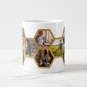 Stunning honeycomb pattern, eight hexagons, gold large coffee mug