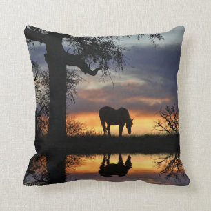 Stunning Horse Reflected in Water Sunset Cushion