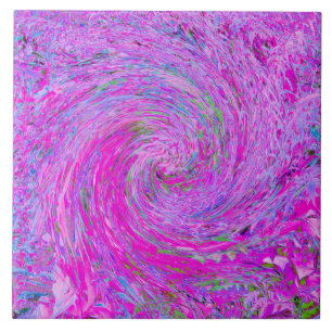 Stunning Hot Pink Abstract Swirled Foliage Wave Ceramic Tile