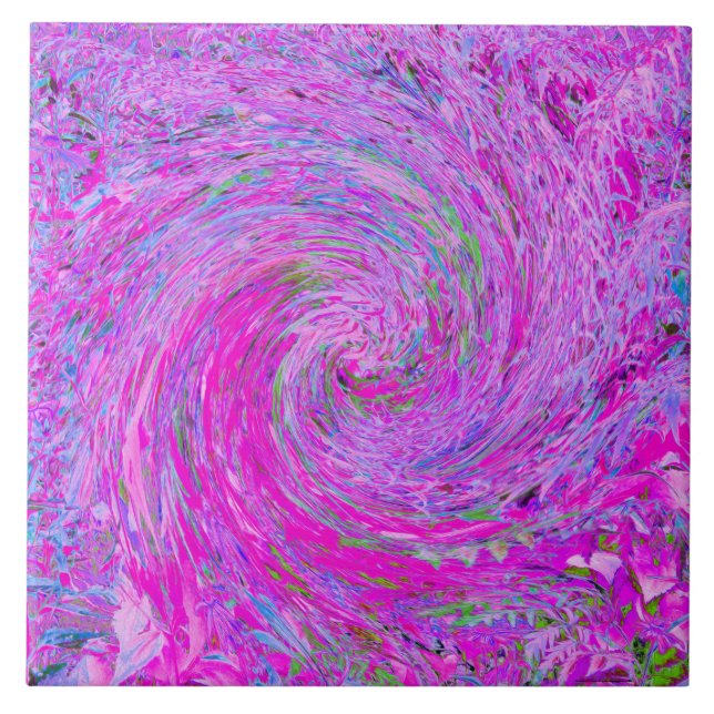 Stunning Hot Pink Abstract Swirled Foliage Wave Ceramic Tile (Front)
