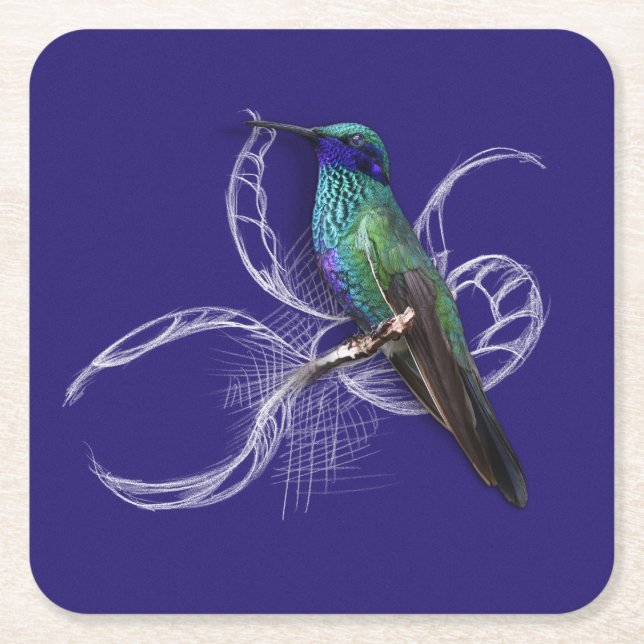 Stunning Hummingbird - personalise by adding name Square Paper Coaster (Front)