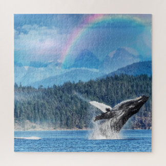 Stunning Humpback whale breaching rainbow puzzle