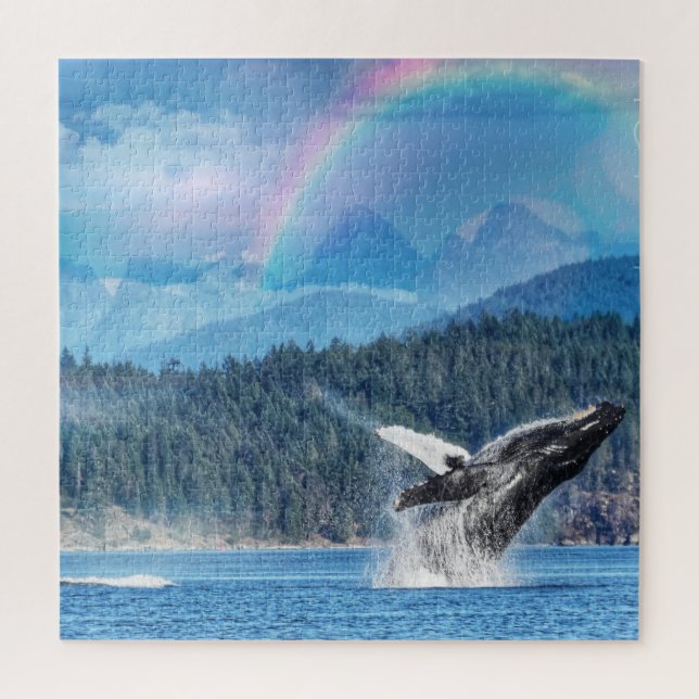 Stunning Humpback whale breaching rainbow puzzle (Vertical)