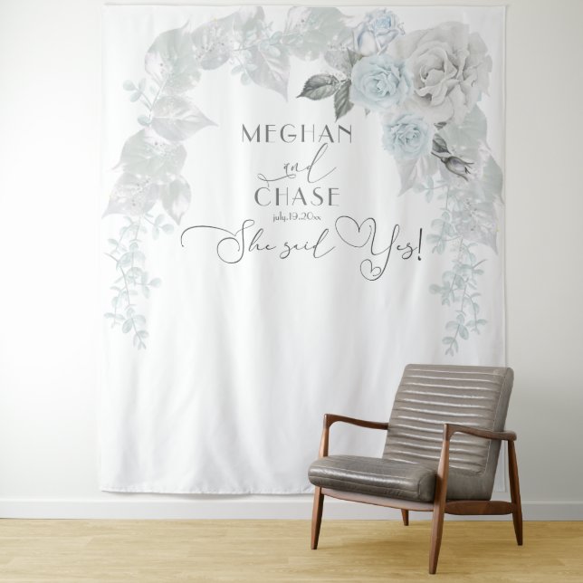 Stunning Ice Blue and White Rose Arch Tapestry (In Situ)