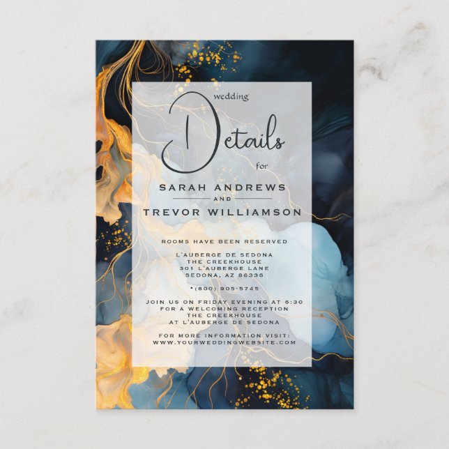 Stunning Indigo Blue and Gold Abstract Enclosure Card (Front)