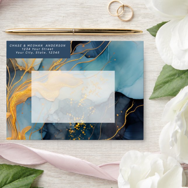 Stunning Indigo Blue and Gold Abstract Envelope (Wedding)