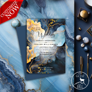 Stunning Indigo Blue and Gold Abstract Invitation