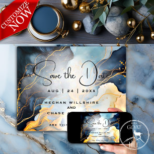Stunning Indigo Blue and Gold Abstract Invitation