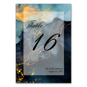 Stunning Indigo Blue and Gold Abstract Table Number