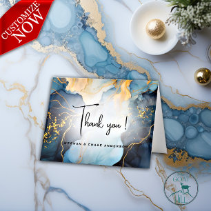 Stunning Indigo Blue and Gold Abstract Thank You Card