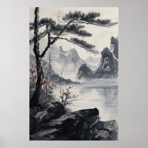 Stunning Ink Painting Landscape in National Style Poster