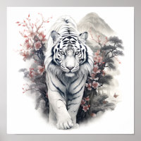 Stunning Japanese style art white tiger print