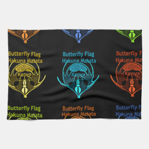 Stunning Kenyan Butterfly Flag Typography Elegant Tea Towel