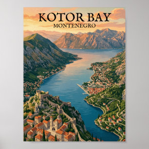 Stunning Kotor Bay Montenegro Vintage Travel Poster