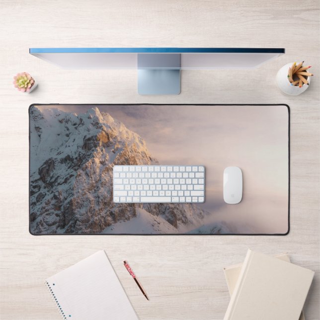 Stunning light and fog on mountain desk mat (Office 1)