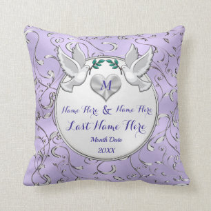 Stunning Lilac, White Personalised Wedding Pillows