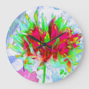 Stunning Lime Green and Red Cactus Dahlia Large Clock