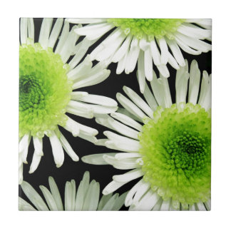 Stunning lime green dahlia print ceramic tile