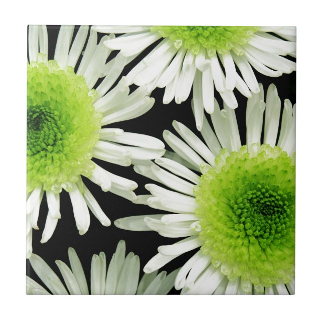 Stunning lime green dahlia print ceramic tile (Front)