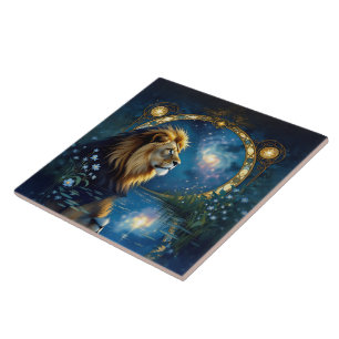 Stunning Lion of the Midnight Lake Ceramic Tile