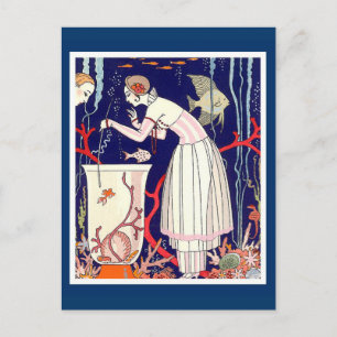 STUNNING LITTLE FISH ,ART DECO BEAUTY FASHION POSTCARD