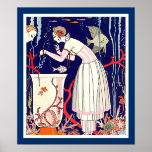 STUNNING LITTLE FISH ,ART DECO BEAUTY FASHION POSTER