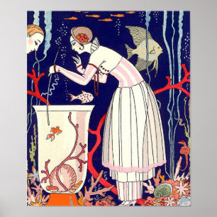 STUNNING LITTLE FISH ,ART DECO BEAUTY FASHION POSTER