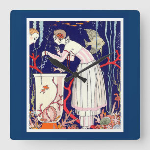 STUNNING LITTLE FISH , ART DECO BEAUTY FASHION SQUARE WALL CLOCK