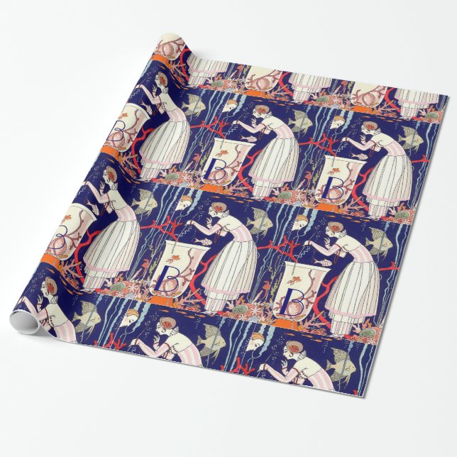 STUNNING LITTLE FISH ,BEAUTY FASHION MONOGRAM WRAPPING PAPER (Unrolled)
