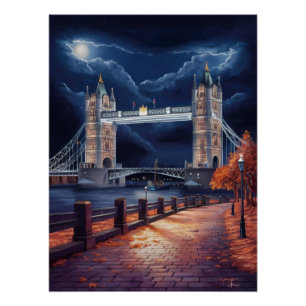Stunning London Night Scene with Illuminated Tower Poster