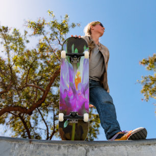 Stunning Magenta and Lime Green Cactus Dahlia Skateboard