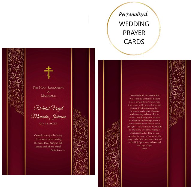 Stunning Maroon Gold Orthodox Wedding Prayer Card (Creator Uploaded)
