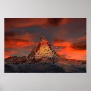 Stunning matterhorn red sky landscape poster