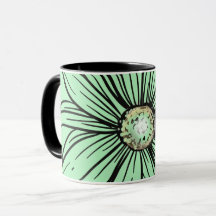 Stunning mint green and black flower coffee mug