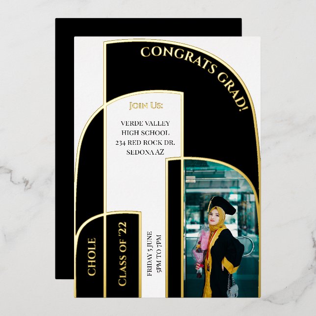 Stunning Modern Geometric Deco Graduation Photo (Front/Back)