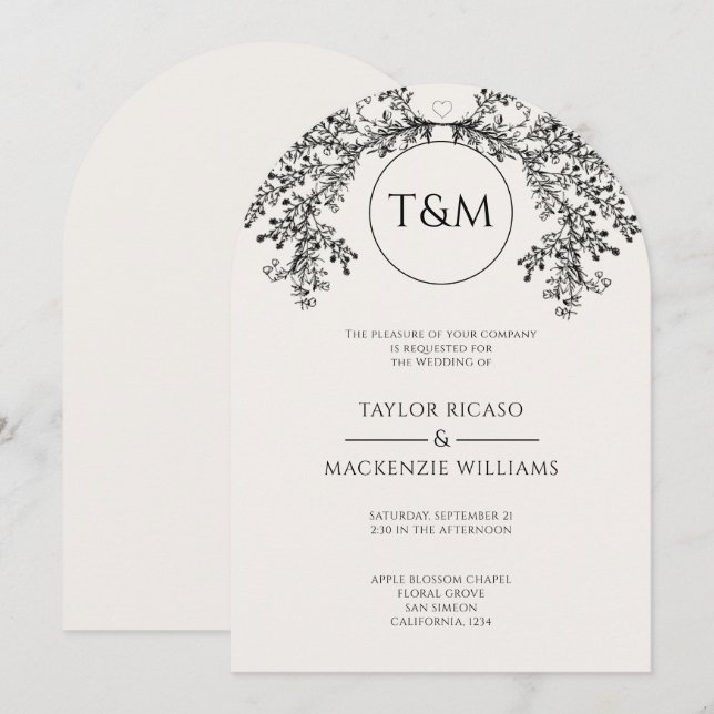 Stunning Modern Monogram Minimalist Wedding Invitation (Front/Back)