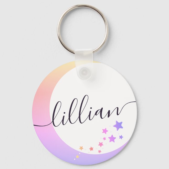 Stunning Moon and Stars White Rainbow Ombre Name  Key Ring (Front)