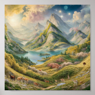 Stunning Mountain Landscape Painting Poster