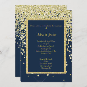 STUNNING NAVY GOLD SPARKLE WEDDING CUSTOM INVITATION