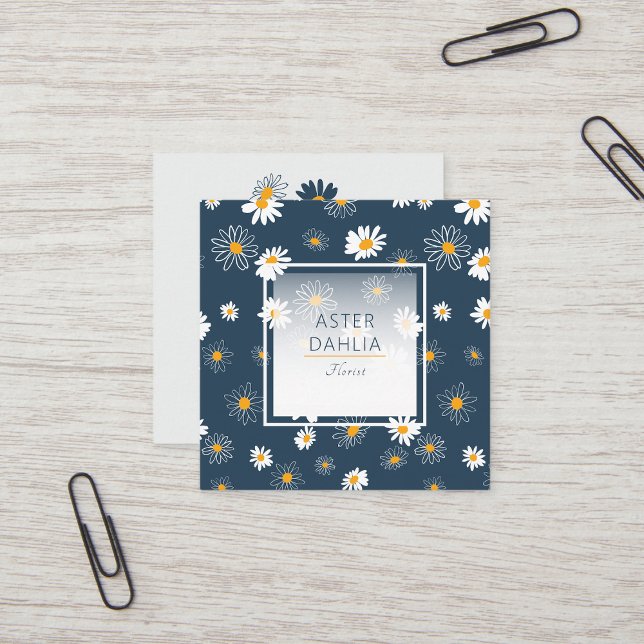 Stunning Navy Yellow White Classic Daisy Flowers Square Business Card (Stunning Navy Yellow White Classic Daisy Flowers Square Business Card from Studio Posies)