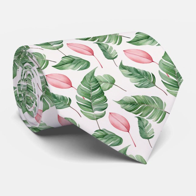 Stunning Neck Tie with Exotic Leaves Pattern (Rolled)