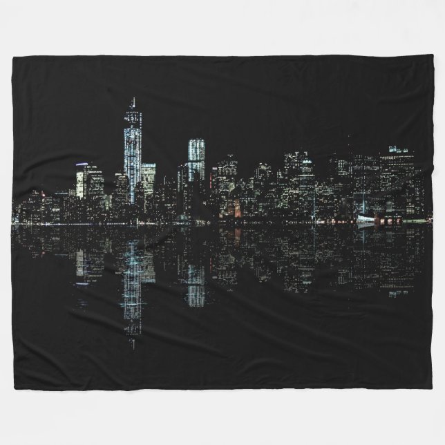 Stunning Night Photo of New York Skyline Fleece Blanket (Front (Horizontal))