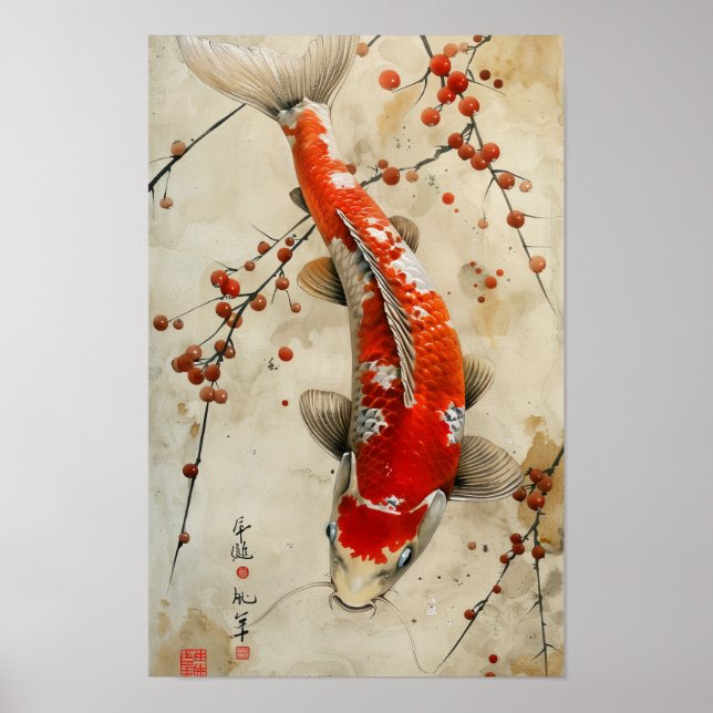 Stunning Nishikigoi Koi Fish Pond Poster (Front)