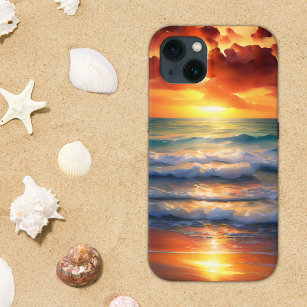 Stunning Ocean Sunset Reflecting in the Surf Beach iPhone 13 Case