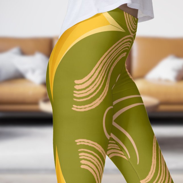 Stunning Olive Green Swirl Pattern Leggings (Swirl on Olive)