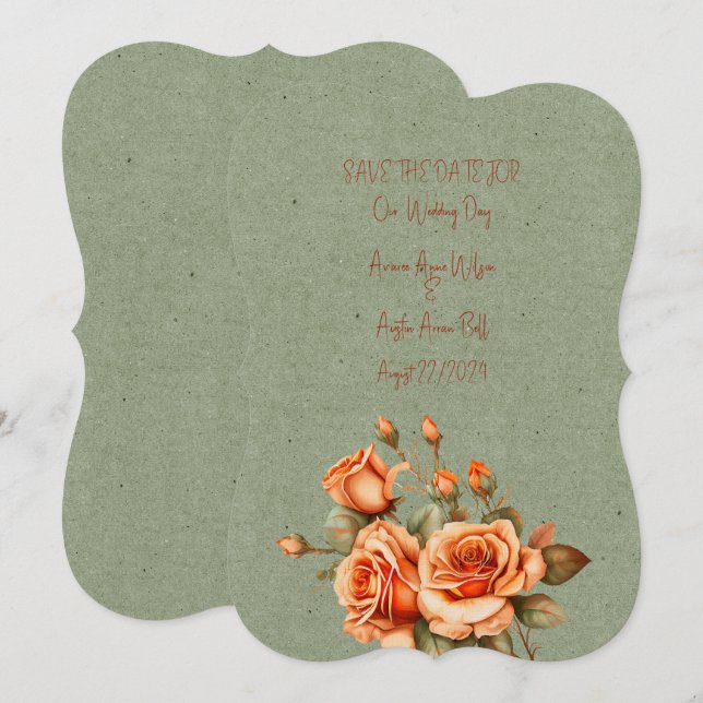 Stunning Orange and Green Floral Wedding Bouquet Save The Date (Front/Back)