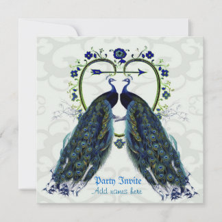 Stunning Pair of Peacocks love heart frame ornate Invitation