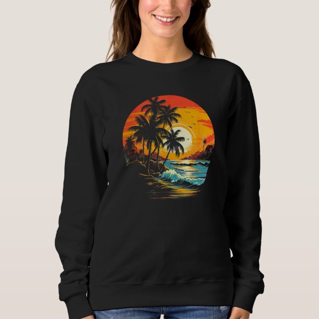 Stunning Palm Tree Sunset Surf - Beach Surf Graphi Sweatshirt (Front)